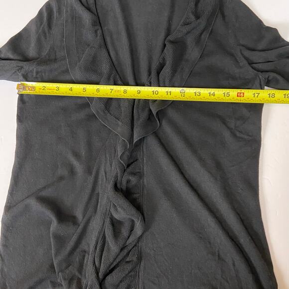 Women's Black Silk Cashmere Ruffle Front Whimsigoth Minimalist Cardigan Sweater - Picture 8 of 10